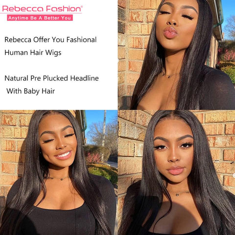 Image of Rebecca Fashion 13x4 Lace Frontal Wigs 100% Straight Human Hair Wigs 150% Density Natural Black Color