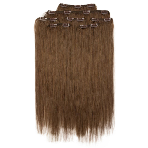 Image of Rebecca Fashion Remy Clip In Human Hair Extensions Straight Clip on Human Hair Wood Brown Color 7 Pcs