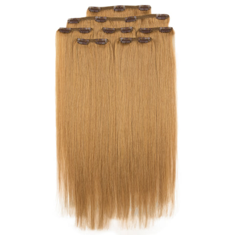 Image of Rebecca Fashion Remy Clip In Human Hair Extensions Straight Clip on Human Hair Brown Blonde Color 7 Pcs