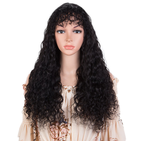 Image of Rebecca Fashion Short Curly Wigs with Curly Bangs Kinky Curly Wigs for Black Women Virgin Remy Natural Black Wig Can Be Restyled