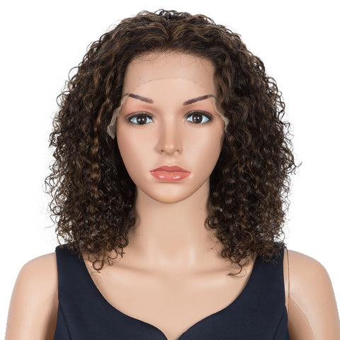 Image of Rebecca Fashion Remy Human Hair Wigs 13x2 Lace Frontal Wigs Curly Hair Wig 150% Density Brown Color