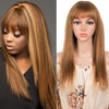 Rebacca Fashion Ombre Color Straight Human Hair Wig With Bangs For Women Full Machine Made Wigs Human Hair