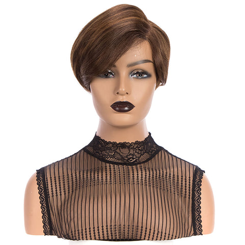 Image of Rebecca Fashion Human Hair Lace Front Wigs 5.5 inch Side Lace Part Wigs Pixie Cut Bob Wig for Black Women Medium Brown Color