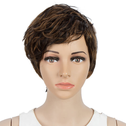 Image of Rebecca Fashion Human Hair Wigs For Women Pixie Cut Wigs 9 Inch Curly Wig Brown Color