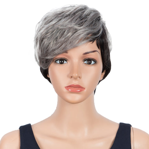 Image of Rebecca Fashion Human Hair Wigs For Women Pixie Cut Wigs 9 Inch Curly Wig Grey Color