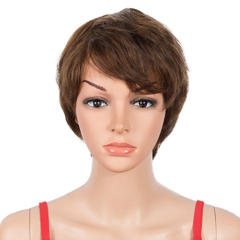Image of Rebecca Fashion Human Hair Wigs 9 Inch Short Curly Pixie Wigs With Bangs 3 Colors