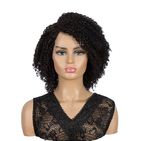 Image of Rebecca Fashion Short Kinky Curly Lace Front Wigs Human Hair Side Part 100% Human Hair Lace Front Wigs with Baby Hair for Black Women Natural Black Color
