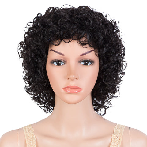 Image of Rebecca Fashion Short Bouncy Curly Wigs For Women Cute Human Hair Bob Wigs Black Colors