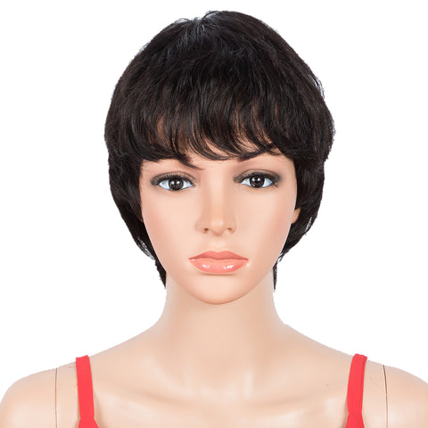 Image of Rebecca Fashion Human Hair Wigs 9 Inch Short Curly Pixie Wig With Bangs