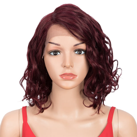 Image of Rebecca Fashion Human Hair Lace Front Wigs 5 inch Side Lace Part Wigs 12 inch Water Wavy Wig  Red Color