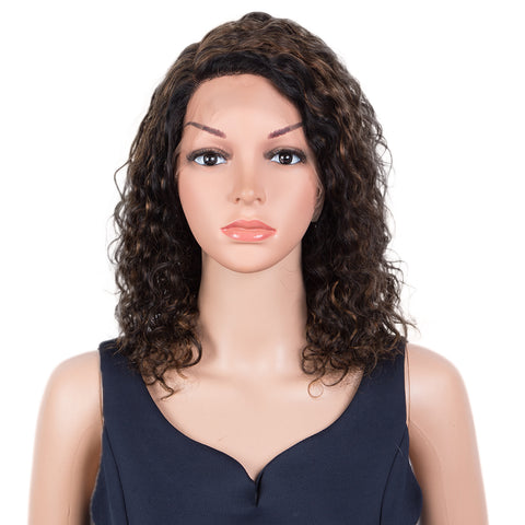 Image of Rebecca Fashion Human Hair Lace Front Wigs 5 inch Side Lace Part Wigs 14 inch Curly Wavy Wig for Black Women Natural Color
