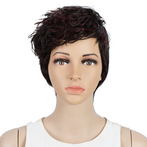 Image of Rebecca Fashion Human Hair Wigs For Women Pixie Cut Wigs 9 Inch Curly Wig Brown Color