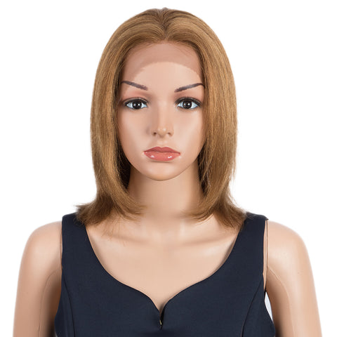 Image of Rebecca Fashion Remy Human Hair Wigs 13x2 Lace Frontal Wigs Straight Hair Bob Wig 150% Density Brown Blonde Color