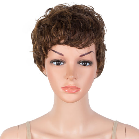 Image of Rebecca Fashion Human Hair Wigs For Women Pixie Cut Wigs 9 Inch Curly Wig Brown Color