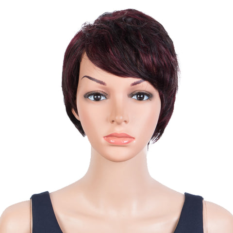 Image of Rebecca Fashion Human Hair Wigs 9 Inch Short Curly Pixie Wigs With Bangs 3 Colors