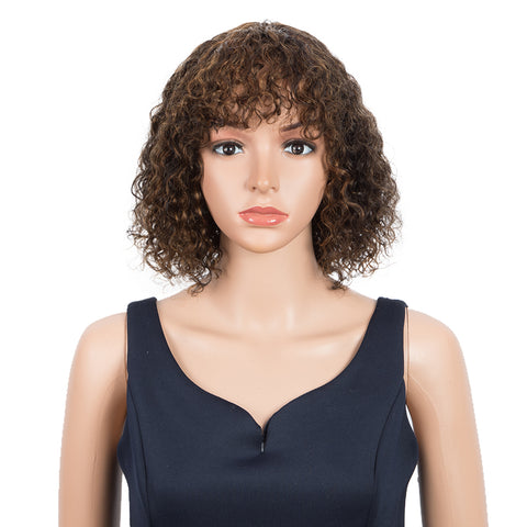 Image of Rebecca Fashion Short Curly Wigs with Curly Bangs Kinky Curly Wigs for Black Women 14 Inch Remy Brown Wig