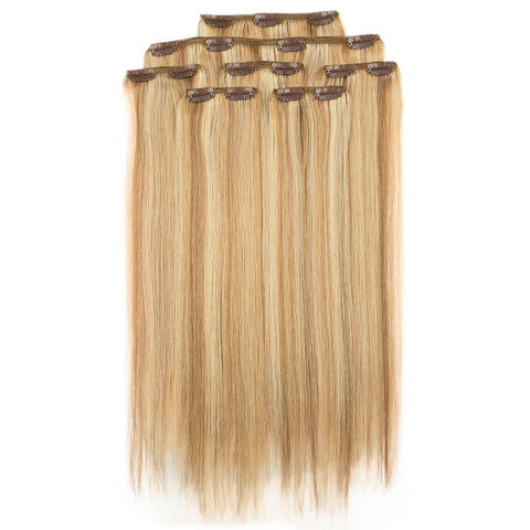 Image of Rebecca Fashion Remy Clip In Human Hair Extensions Straight Clip on Human Hair Piano Blonde Color 7 Pcs