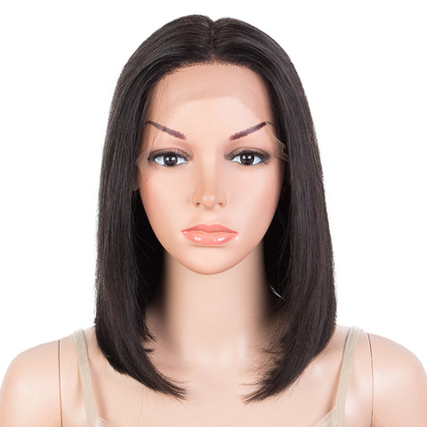 Image of Rebecca Fashion Human Hair Lace Front Wigs 12 Inch Bob Wig Human Hair Middle Part Lace Wig Black Color