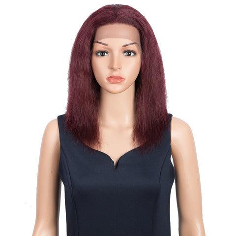 Image of Rebecca Fashion Remy Human Hair Wigs 13x2 Lace Frontal Wigs Straight Hair Wig 150% Density Burgundy Red Color