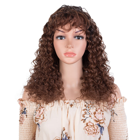 Image of Rebecca Fashion Deep Wave Human Hair Wigs with Bangs Remy Human Hair Wig with Curly Bangs for Black Women Ombre Brown Color