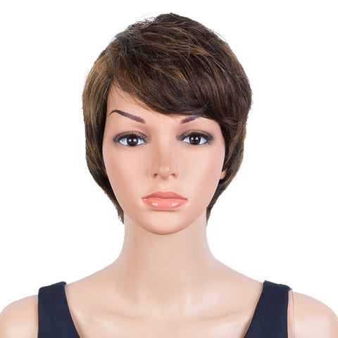 Image of Rebecca Fashion Human Hair Wigs 9 Inch Short Curly Pixie Wigs With Bangs 3 Colors