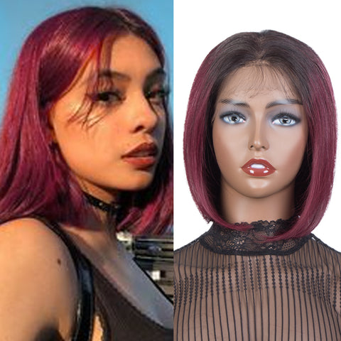 Image of Rebecca Fashion Short Straight Bob Wigs Human Hair 13x4 Lace Front Wigs Pre Plucked with Baby Hair 11 Inch