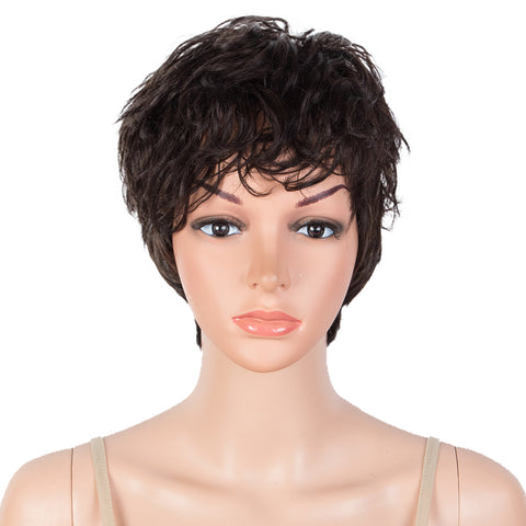 Image of Rebecca Fashion Human Hair Wigs For Women Pixie Cut Wigs 9 Inch Curly Wig Black Color