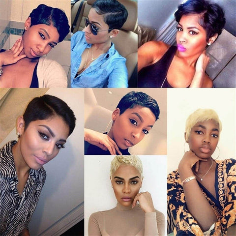 Image of Rebecca Fashion Blonde Pixie Cut Wigs HD Lace Front Wigs Human Hair Short Straight Boy Cut Wigs for Women