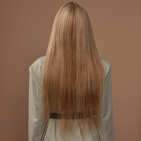 Image of Rebacca Fashion Ombre Brown Blonde Color Straight Human Hair Wigs With Bangs For Women 150% Density