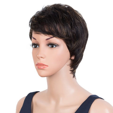 Image of Rebecca Fashion Human Hair Wigs 9 Inch Short Curly Pixie Wig With Bangs