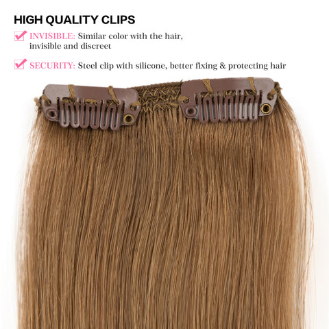 Image of Rebecca Fashion Remy Clip In Human Hair Extensions Straight Clip on Human Hair Light Brown Color 7 Pcs