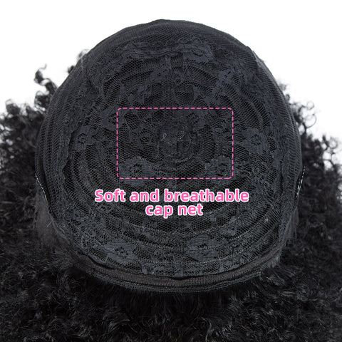 Image of Rebecca Fashion Virgin Human Hair Wigs with Bangs Kinky Curly Wigs for Black Women Natural Black color