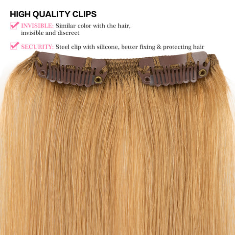 Image of Rebecca Fashion Remy Clip In Human Hair Extensions Straight Clip on Human Hair Brown Blonde Color 7 Pcs