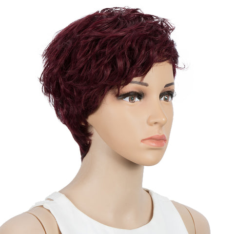 Image of Rebecca Fashion Human Hair Wigs For Women Pixie Cut Wigs 9 Inch Curly Wig Red Color