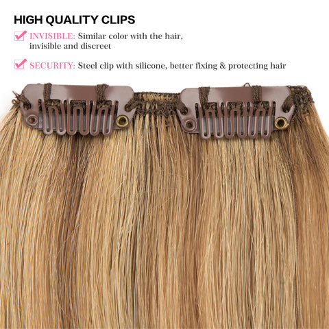 Image of Rebecca Fashion Remy Clip In Human Hair Extensions Straight Clip on Human Hair Piano Brown Blonde Color 7 Pcs