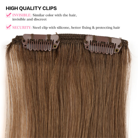 Image of Rebecca Fashion Remy Clip In Human Hair Extensions Straight Clip on Human Hair Wood Brown Color 7 Pcs