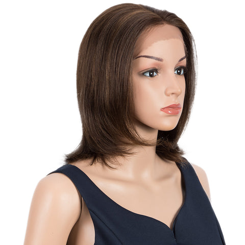 Image of Rebecca Fashion Remy Human Hair Wigs 13x2 Lace Frontal Wigs Straight Hair Bob Wig 150% Density Natural Brown Color