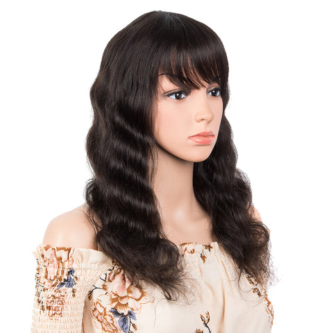 Image of Rebecca Fashion Human Hair Wig with Bangs Natural Color Wigs for Women