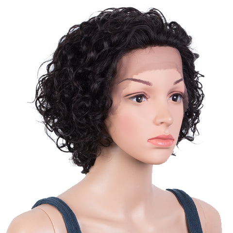 Image of Rebecca Fashion Remy Human Hair Wigs 13x2 Lace Frontal Wigs Short Curly Hair Wig 150% Density Natural Black Color