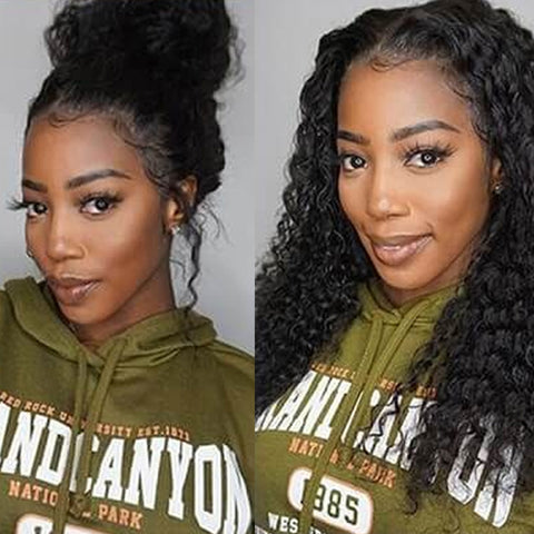 Image of Rebecca Fashion 360 Lace Frontal Wigs 100% Deep Wave Human Hair Wigs For Black Women 150% Density Natural Black Color