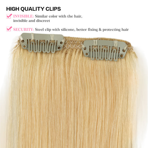 Image of Rebecca Fashion Remy Clip In Human Hair Extensions Straight Clip on Human Hair 613 Blonde Color 7 Pcs