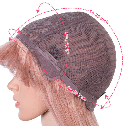 Image of Rebecca Fashion Human Hair Wigs With Bangs For Women Pink Color Non-lace Wig