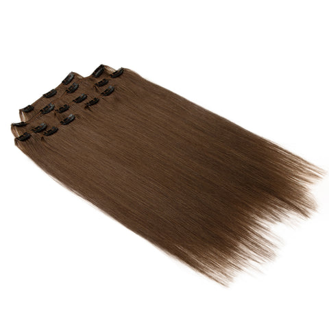 Image of Rebecca Fashion Remy Clip In Human Hair Extensions Straight Clip on Human Hair Brown Color 7 Pcs