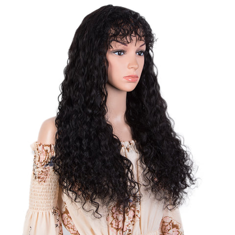 Image of Rebecca Fashion Short Curly Wigs with Curly Bangs Kinky Curly Wigs for Black Women Virgin Remy Natural Black Wig Can Be Restyled