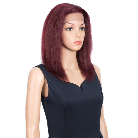 Image of Rebecca Fashion Remy Human Hair Wigs 13x2 Lace Frontal Wigs Straight Hair Wig 150% Density Burgundy Red Color
