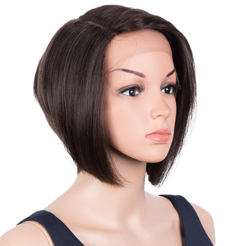 Image of Rebecca Fashion Human Hair Bob Wigs Side Lace Part Straight Bob Wigs for Women Brown Color