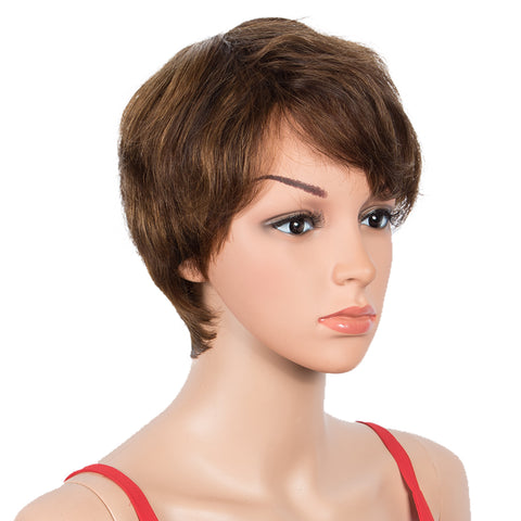 Image of Rebecca Fashion Human Hair Wigs 9 Inch Short Curly Pixie Wigs With Bangs 3 Colors
