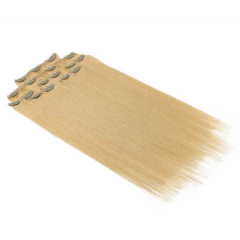 Image of Rebecca Fashion Remy Clip In Human Hair Extensions Straight Clip on Human Hair 613 Blonde Color 7 Pcs