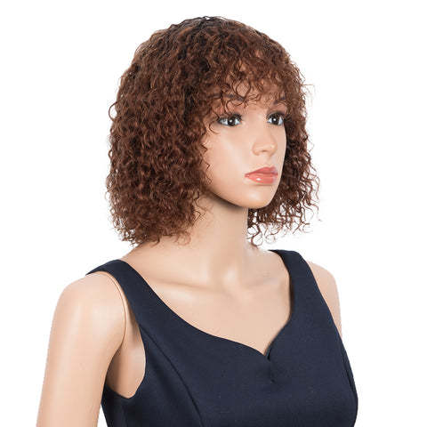 Image of Rebecca Fashion Short Curly Wigs with Bangs Kinky Curly Wigs for Black Women 14 Inch Remy Ombre Brown Wig