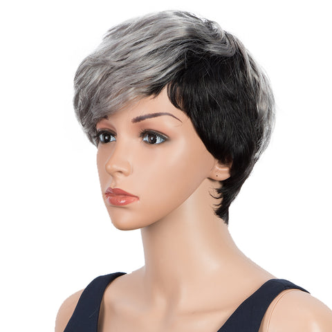 Image of Rebecca Fashion Human Hair Wigs For Women Pixie Cut Wigs 9 Inch Curly Wig Grey Color